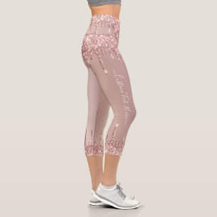 Leggings Capri rose Parties scintillant or avec te