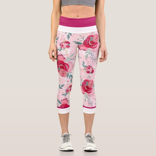 Leggings Capri Rose Parties scintillant rose chaud et rose clair (Recto)