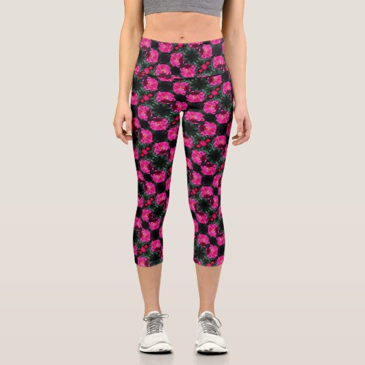 Leggings Capri Rose rose en fleurs complètes Motif (Recto)