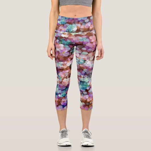 Leggings Capri Rose Rose Or Turquoise Mosaïque Millefiori Fleurs (Recto)
