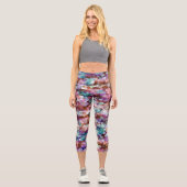 Leggings Capri Rose Rose Or Turquoise Mosaïque Millefiori Fleurs (Recto)