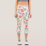 Leggings Capri Rose rose pâle et Feuilles verdoyants<br><div class="desc">Aquarelle rose rose motif leggings design</div>