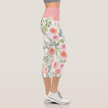 Leggings Capri Rose rose pâle et Feuilles verdoyants Capri Leggin<br><div class="desc">Aquarelle rose rose motif leggings design</div>