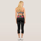 Leggings Capri Rose rouge sur fond floral noir  (Verso)
