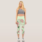 Leggings Capri Rose sur Vert Vintage Floral (Recto)