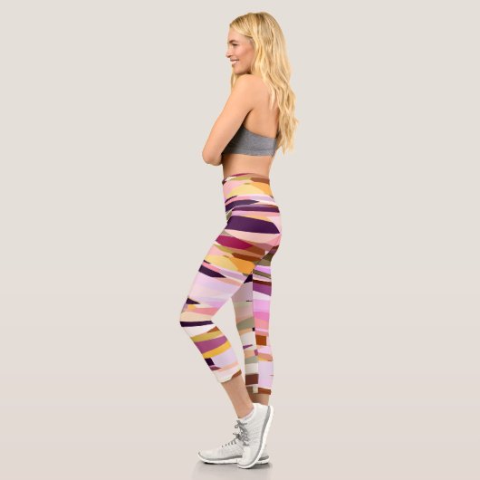 Leggings Capri Rose, violet et orange abstrait (Gauche)