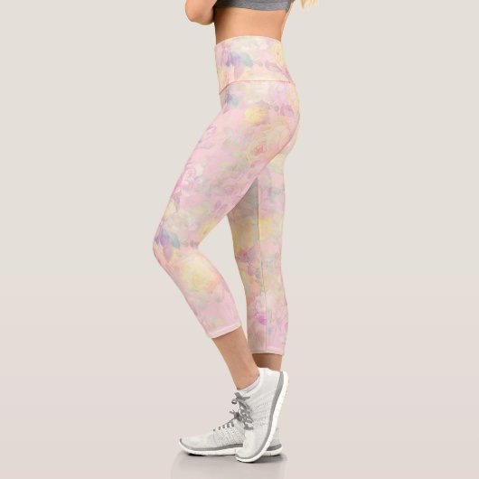 Leggings Capri Roses blanches jaunes magiques Design rose floral (Gauche)