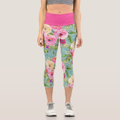 Leggings Capri Roses d'aquarelle en rose et crème sur Parties sci (Recto)