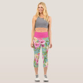 Leggings Capri Roses d'aquarelle en rose et crème sur Parties sci (Recto)