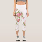 Leggings Capri Roses de chou rose gras sur Arrière - plan blanc (Recto)