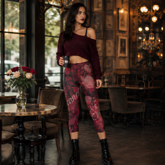 Leggings Capri Roses en dentelle cramoisie, mode florale gothique