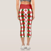 Leggings Capri roses rouges florales rayées de noël (Verso)