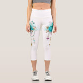 Leggings Capri Roses turquoise avec touches (Recto)