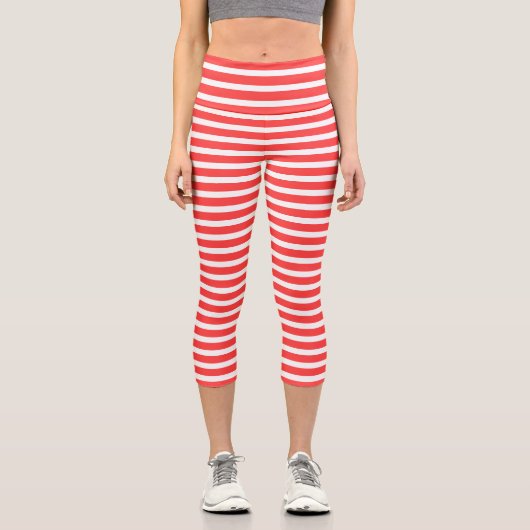Leggings Capri Rosy Rouge et blanc Simple Horizontal strié (Recto)