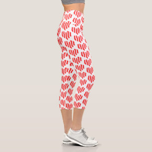 Leggings Capri Rouge Abstrait n Blancs Valentine Coeur