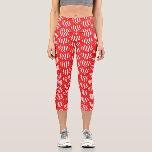 Leggings Capri Rouge Abstrait n Blancs Valentine Coeur (Recto)
