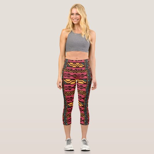 Leggings Capri Rouge aztèque ethnique (Recto)