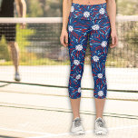 Leggings Capri Rouge Blanc Bleu Feu d'artifice Patriotique Pickle<br><div class="desc">Des leggings capri festifs et amusants,  ornés d'un feu d'artifice rouge blanc et bleu. Parfait pour un tournoi/événement patriotique de pickleball,  une célébration 4 juillet,  ou simplement un jeu quotidien de pickleball. Obtenez une paire correspondante pour votre partenaire de tournoi et vous allez rocher la cour! !</div>