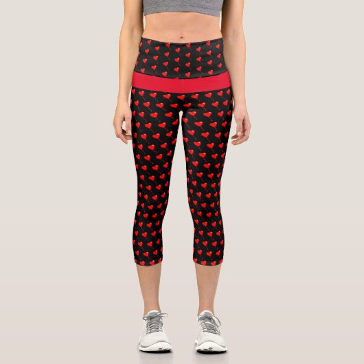 Leggings Capri Rouge Coeur Fun Balloon Motif Black Modern (Recto)