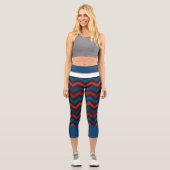 Leggings Capri ROUGE ET Bleu Chevron haut-taille Capris (Recto)