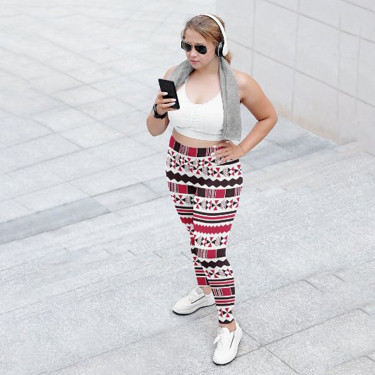 Leggings Capri Rouge Ethnique Aztèque