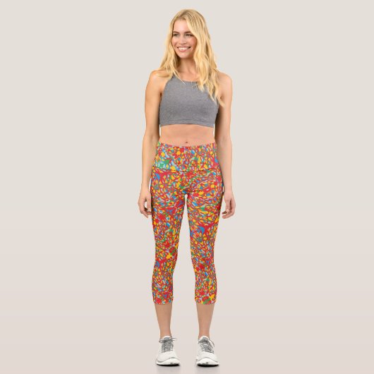 Leggings Capri rouge griffonner l'art abstrait. sari comme les co (Recto)
