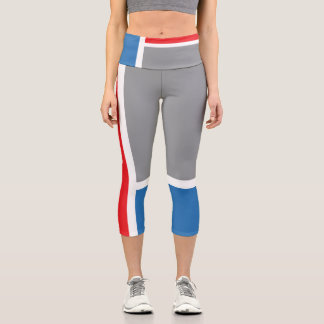 Leggings Capri Rouge, gris, bleu et votre texte, tricolore