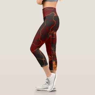 Leggings Capri Rouge, gris et orange Abstrait