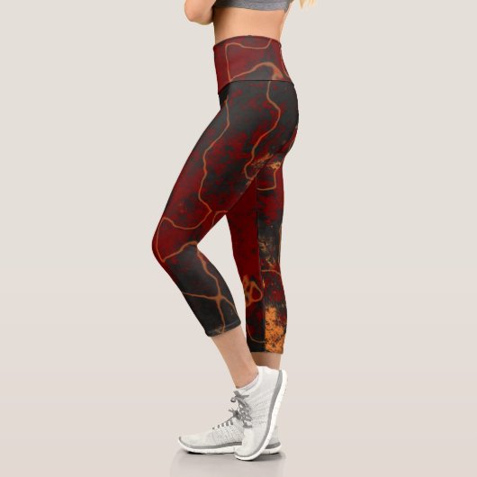 Leggings Capri Rouge, gris et orange Abstrait (Gauche)