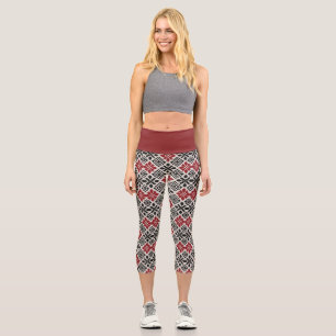 Leggings Capri Rouge noir blanc géométrique Keffiyeh Motif folklo