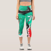 Leggings Capri Rouge, vert, noir et Marbre blanc Fluid Art (Recto)