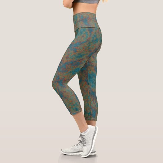 Leggings Capri Rouille de turquoise abstraite (Gauche)