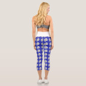 Leggings Capri Royal Blue Capris avec des orchidées blanches (Verso)