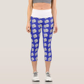 Leggings Capri Royal Blue Capris avec des orchidées blanches (Recto)