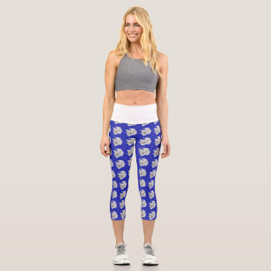 Leggings Capri Royal Blue Capris avec des orchidées blanches