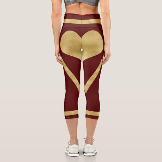 Leggings Capri Royal Burgundy Gold Heart Stripes (Verso)