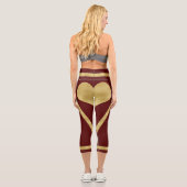Leggings Capri Royal Burgundy Gold Heart Stripes (Verso)