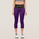 Leggings Capri "ROYALTY" Custom High-Waisted Capri Pants<br><div class="desc">Customizable Deep Purple High-Waisted Capri Pants. Step into statement-making style with the "ROYALTY" High-Waisted Capri Pants from the WOMEN'S APPAREL COLLECTION—where confidence meets customization. Featuring a sleek, sculpting fit, these capris feature royal plum leggings and a deep-black waistband with a glittering gold text that’s uniquely yours (only text is customizable)....</div>
