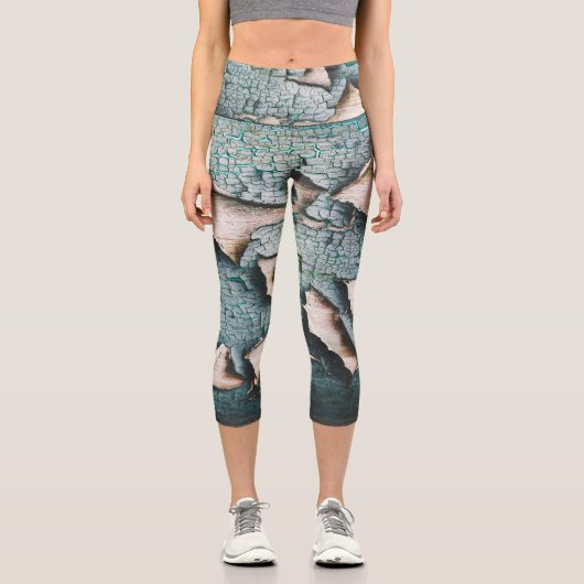 Leggings Capri Rustique vieux bleu clair vert peint bois (Recto)