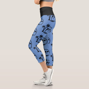 Leggings Capri Sable Dauphin Jumping Palm Tree Océan