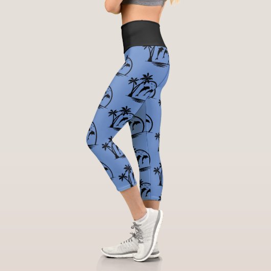 Leggings Capri Sable Dauphin Jumping Palm Tree Océan (Gauche)