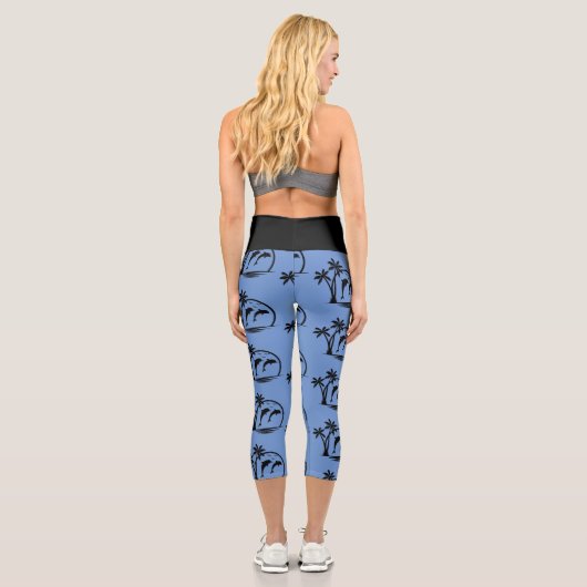 Leggings Capri Sable Dauphin Jumping Palm Tree Océan (Verso)