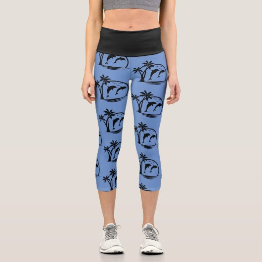 Leggings Capri Sable Dauphin Jumping Palm Tree Océan (Recto)