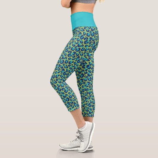 Leggings Capri Safari sauvage vert et Empreinte de léopard Turquo (Gauche)