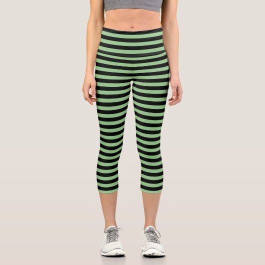 Leggings Capri Sage clair vert et noir rayé (Recto)