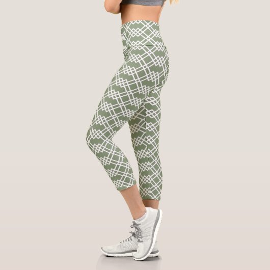 Leggings Capri Sage géométrique en latte moderne Vert Jade & Blan (Gauche)