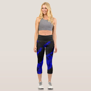 Leggings Capri Saphir bleu et noir haut-taille Capris