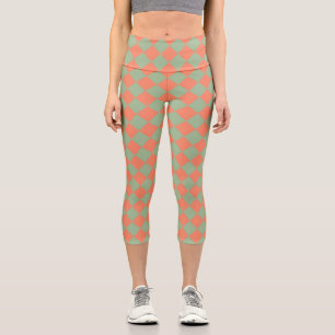 Leggings Capri Saumon vert olive rose Checker Motif diamant