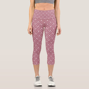 Leggings Capri Sayagata motif, japonais, bourgogne et blanc
