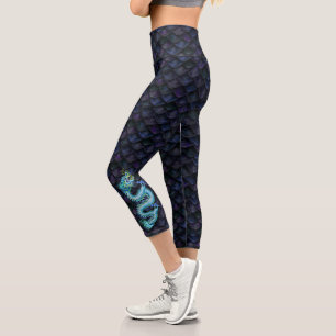 Leggings Capri Scales de Dragon Bleu avec Dragon Bleu